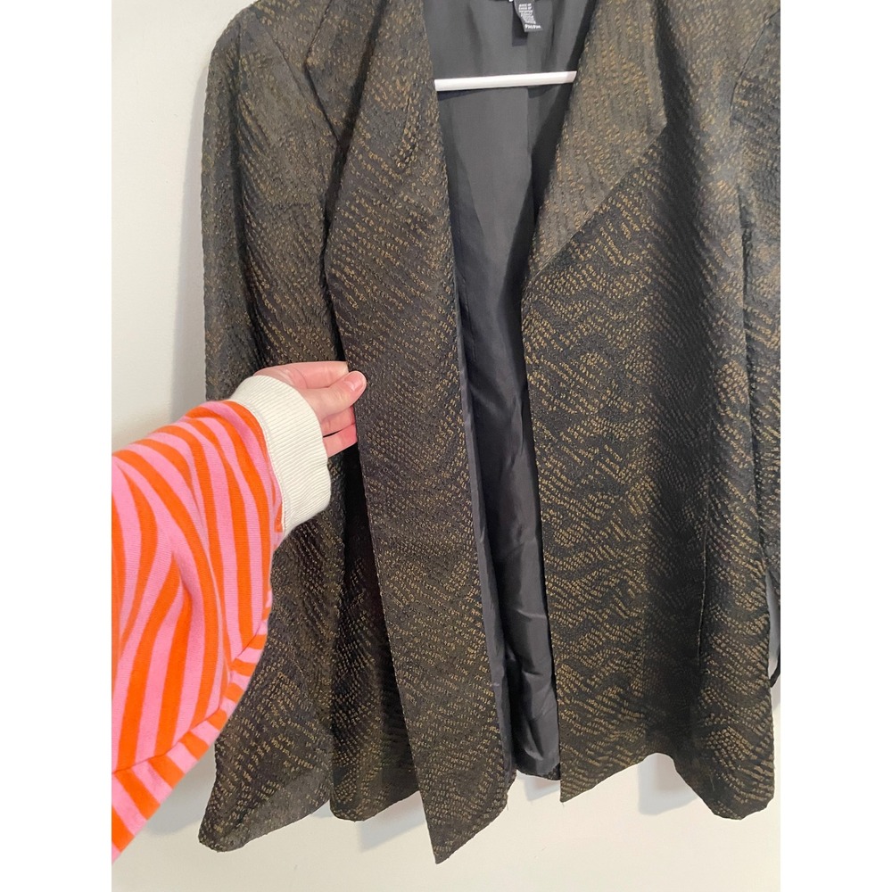 Eileen Fisher Silk Blend Jacquard Wave Jacket Black/Brown Medium Petite - Picture 5 of 11